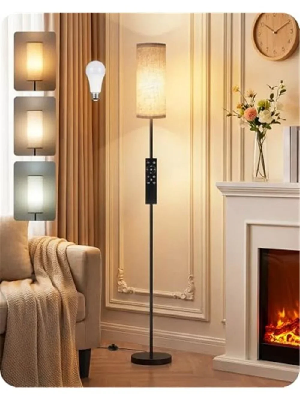 Tall Slim Floor Lamp Dimmable LED Remote Control Standing Lamp Bedroom Nursery